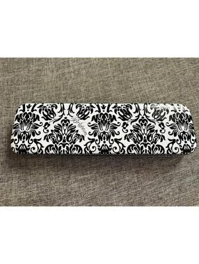 Original Brighton Jewelry Box Metal Oblong Black & White Floral Print Storage